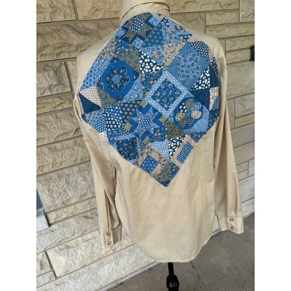 Vintage 70s Alfie's Quilted Patchwork Western Shirt - Picture 4 of 5